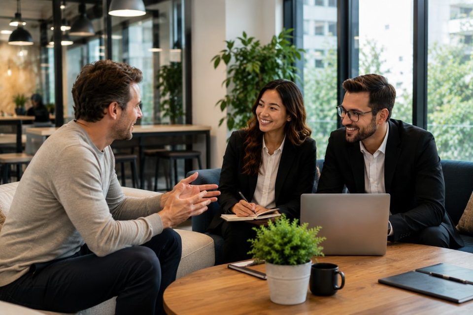Co-Create consultants collaborating in a modern office — teamwork, innovation, success